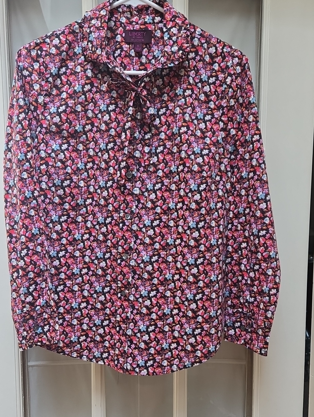 JCrew Liberty of London Pink Floral Tie-Neck Blouse